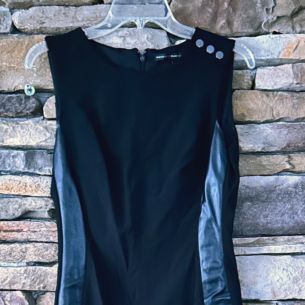 White House | Black Market Black Cocktail Dress with Faux Leather Inlay